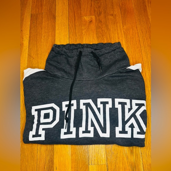 PINK Victoria’s Secret Hoodie Women’s M Gray Colorblock Pullover Sweatshirt - Picture 2 of 8